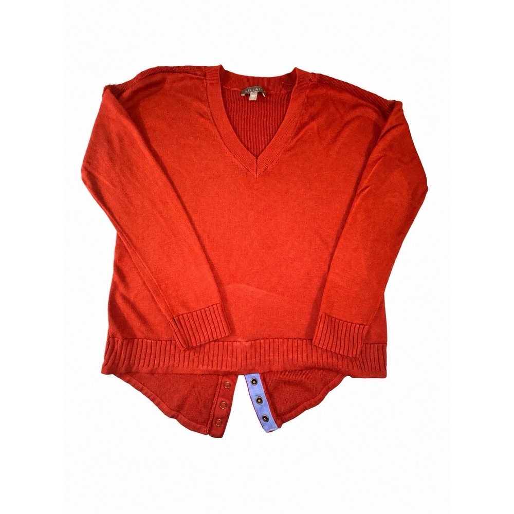 Lillai Womens XS Red V Neck Knit Sweater High Low Hem Snap Back Pullover
